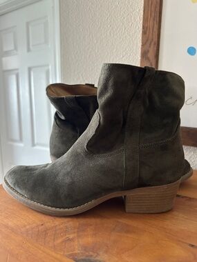 Suede Ankle Booties in Olive Green
